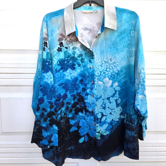 Soft Surroundings Tops - 100% Silk Floral Blue Women's Top